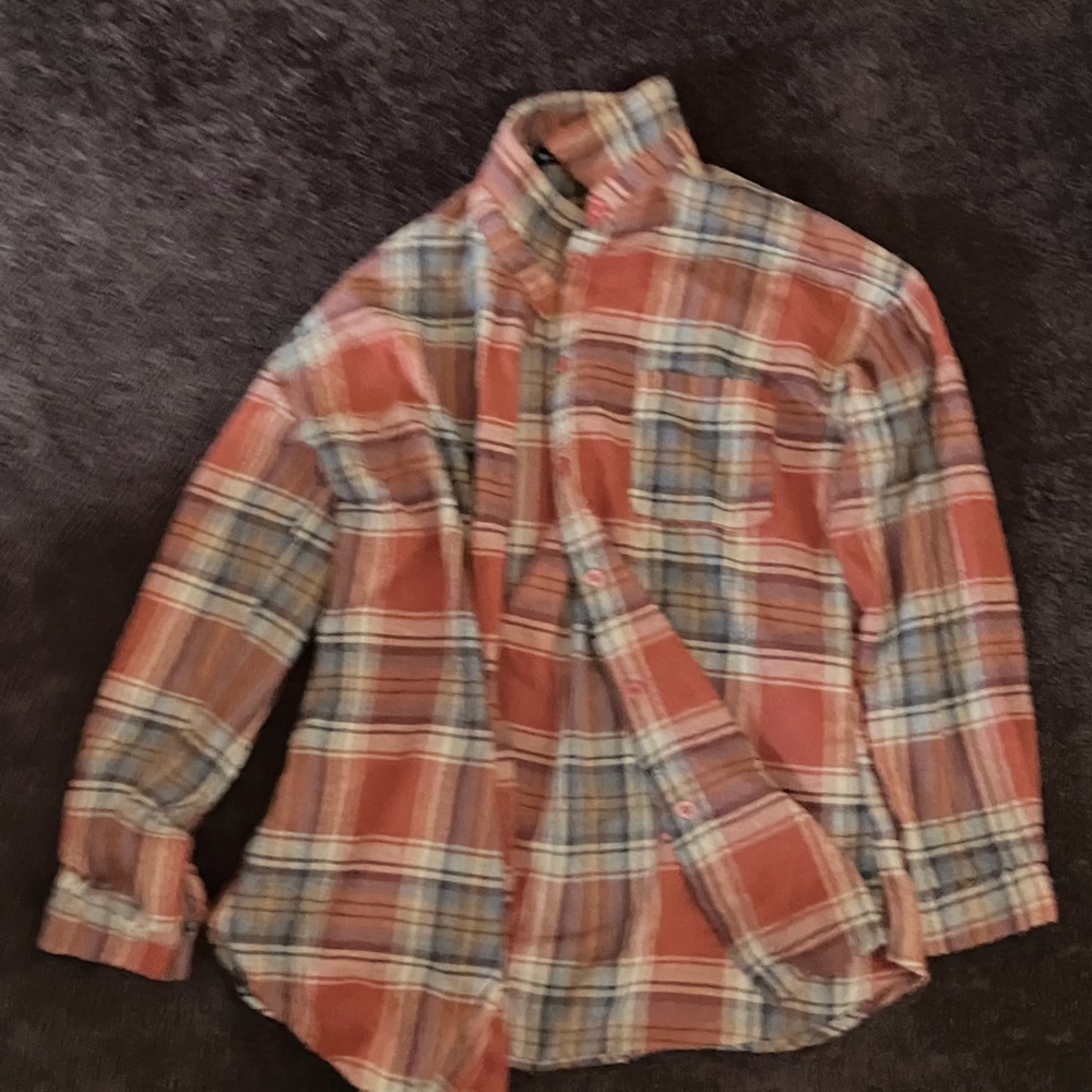 Shein Orange and Red Flannel Button-Up